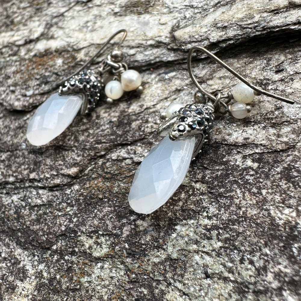 Elegant Silver and White French Hook Dangle Earrings